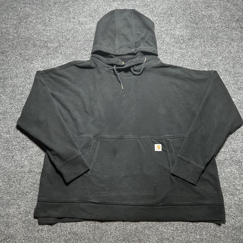 Carhartt Womens 2XL Newberry Cowl Neck Hoodie Faded Distressed Black Sweatshirt